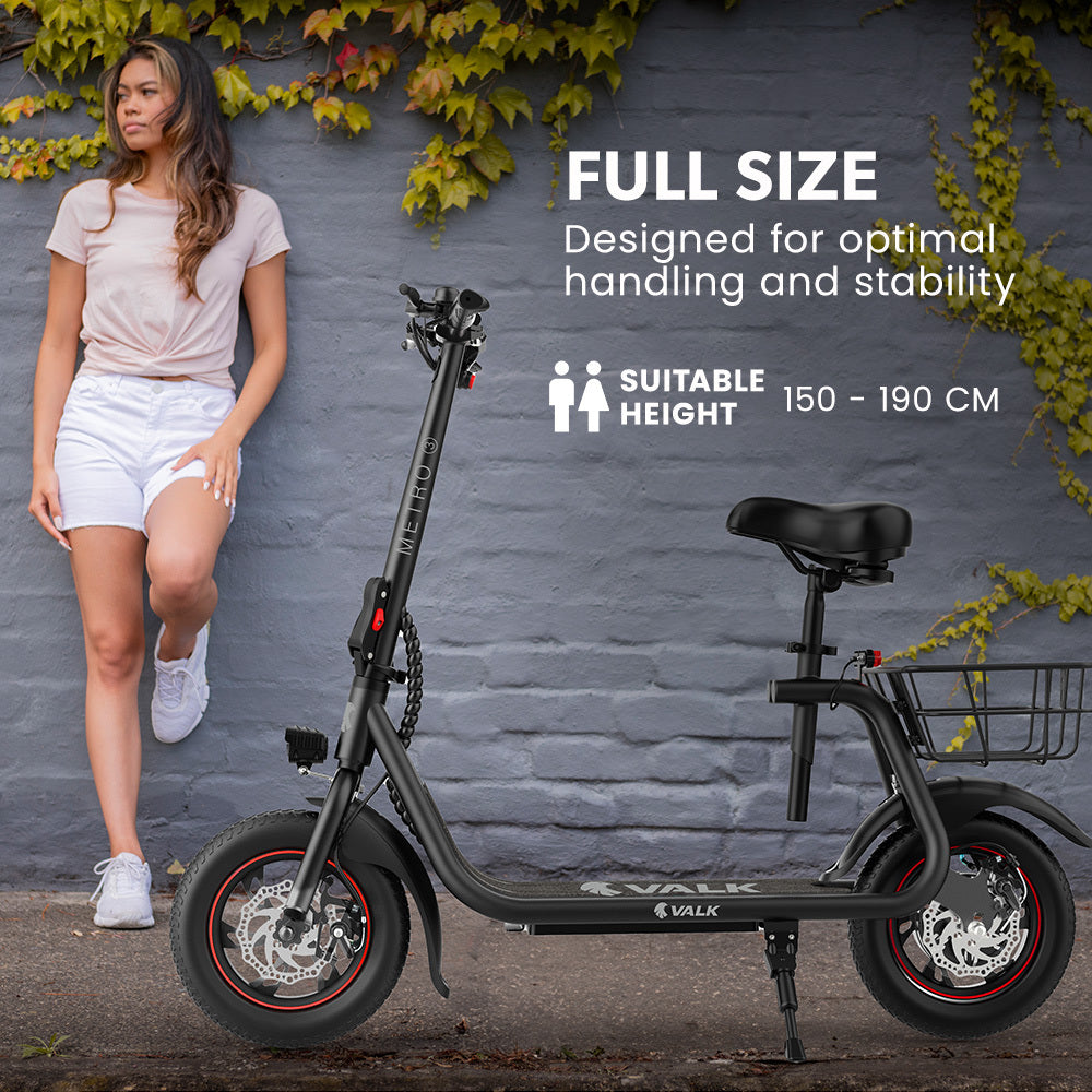 Metro 3 Electric Scooter 12" Tyres Disc Brakes Seat Black