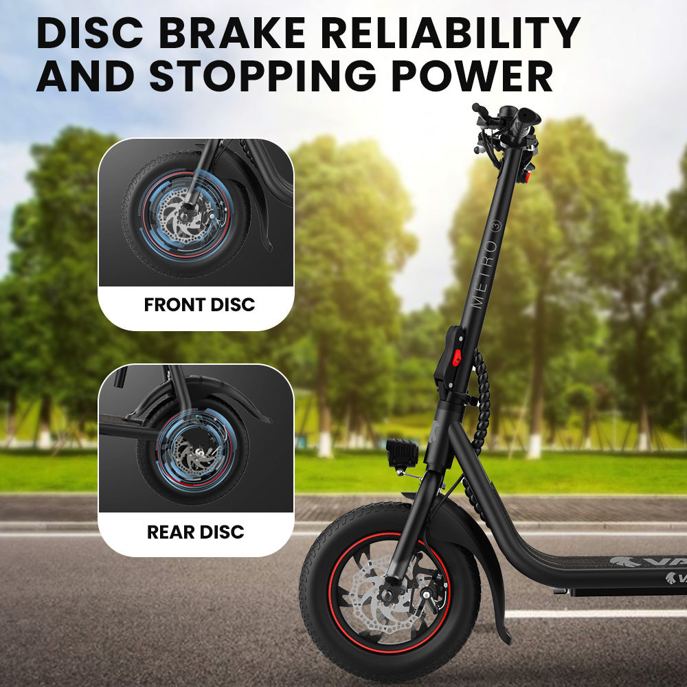 Metro 3 Electric Scooter 12" Tyres Disc Brakes Seat Black