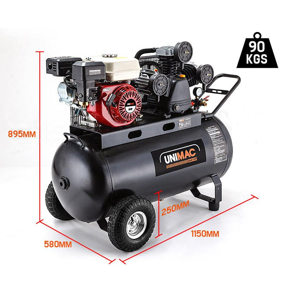 8HP 115PSI 120L Petrol Air Compressor, 477L/Min - Unimac