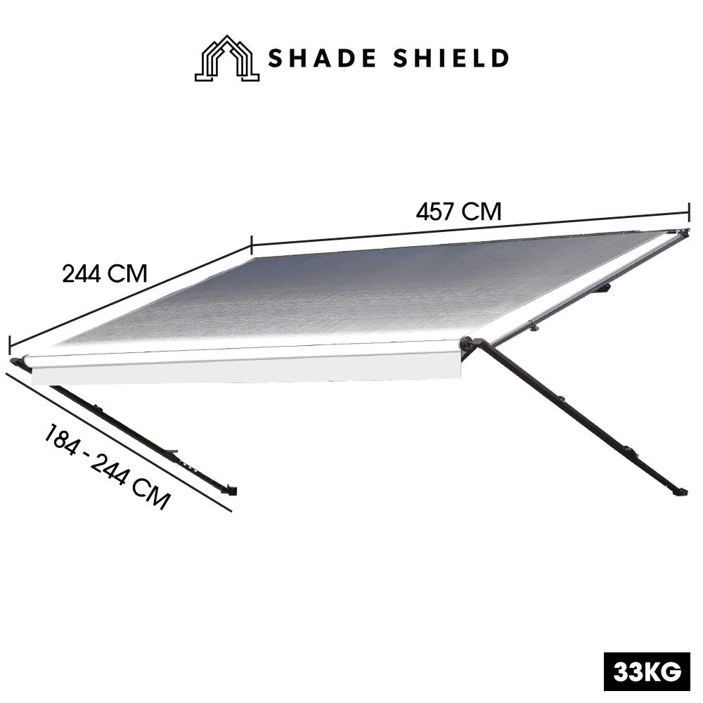Shade Shield 15ft x 8ft Caravan Awning Aluminium Vinyl Grey-Silver Fade