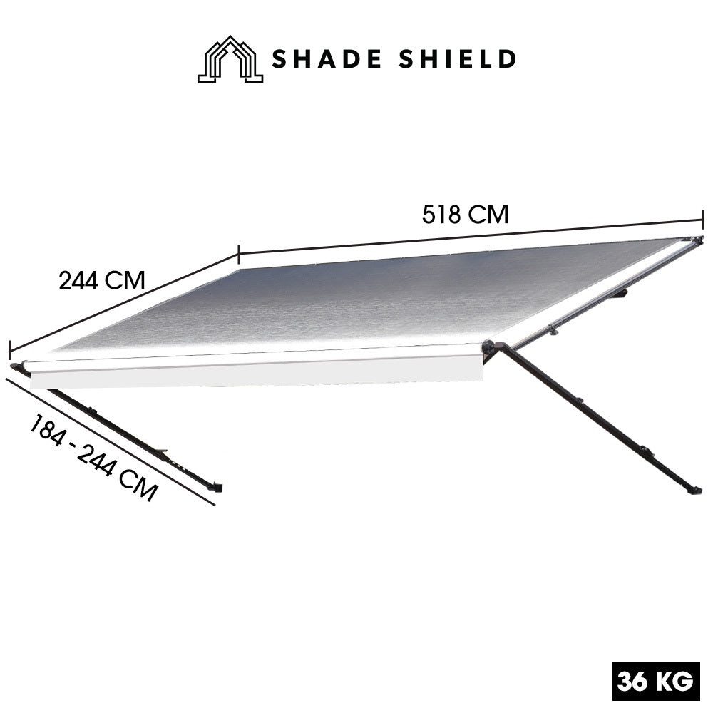 Shade Shield 17ft x 8ft Caravan Awning Retractable Aluminium Vinyl Grey to Silver