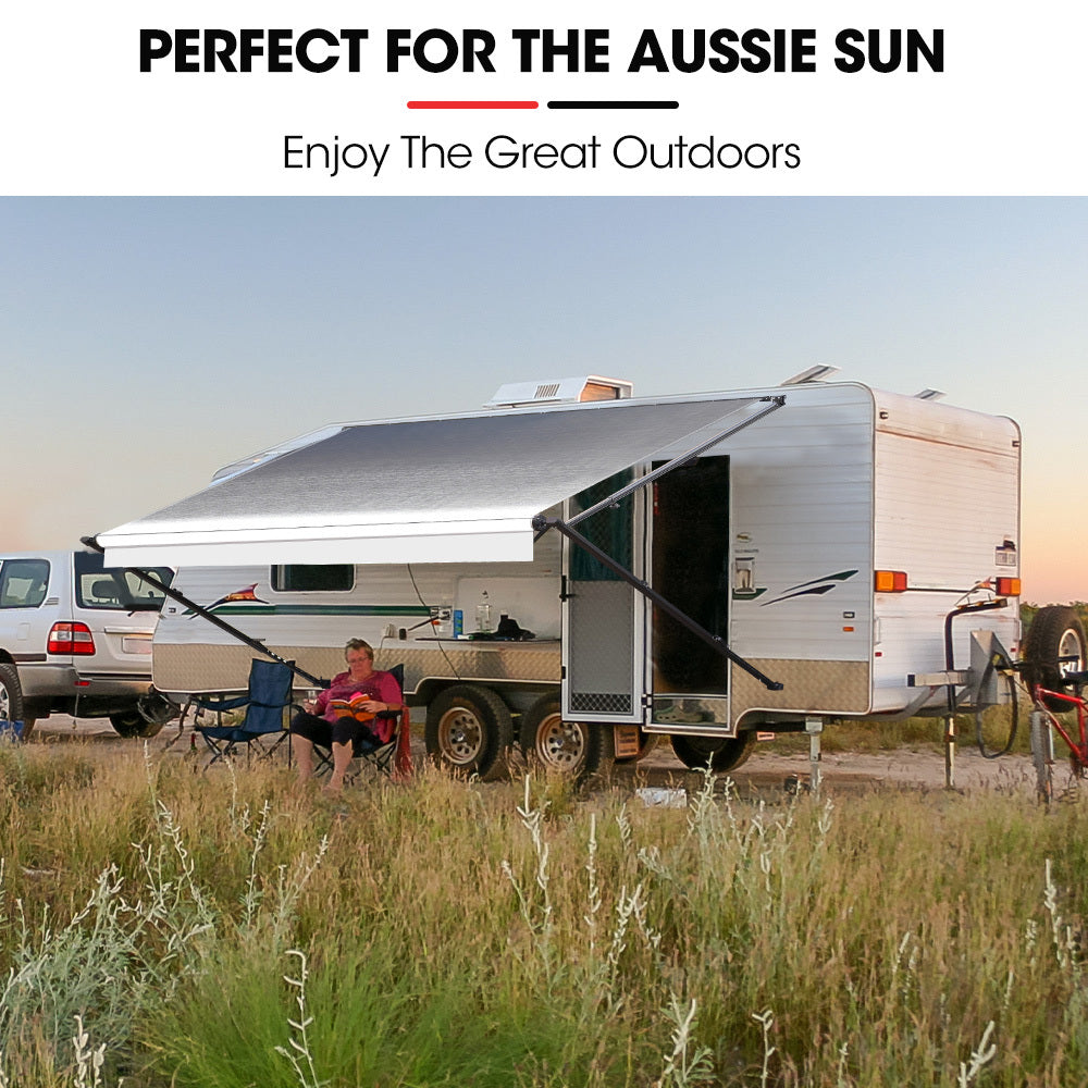Shade Shield 17ft x 8ft Caravan Awning Retractable Aluminium Vinyl Grey to Silver