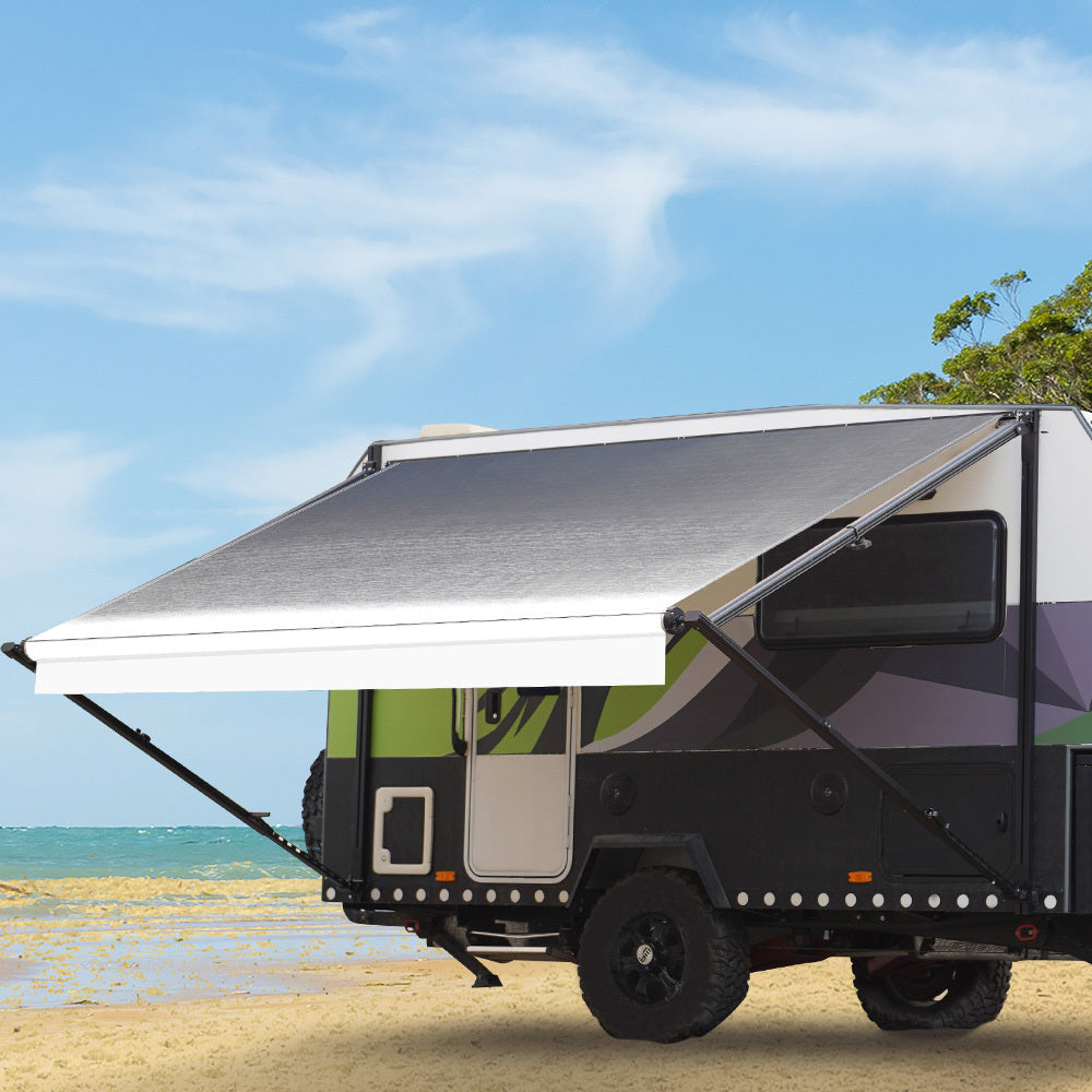 Shade Shield 17ft x 8ft Caravan Awning Retractable Aluminium Vinyl Grey to Silver