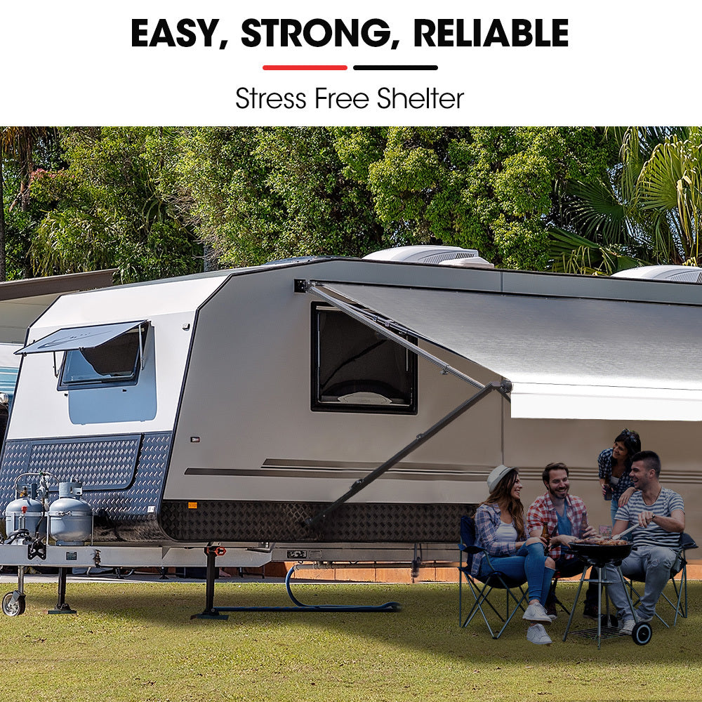 Shade Shield 17ft x 8ft Caravan Awning Retractable Aluminium Vinyl Grey to Silver