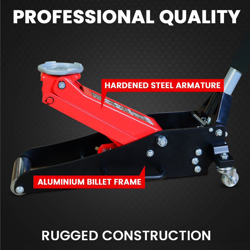 T-REX 1200kg Hydraulic Trolley Jack Low Profile Dual Pump Quick Release
