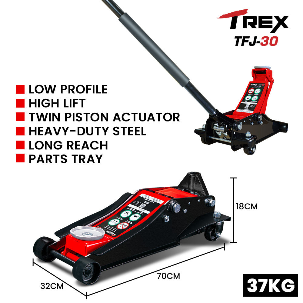 T-REX 3000KG Hydraulic Trolley Jack Dual Pump High Lift