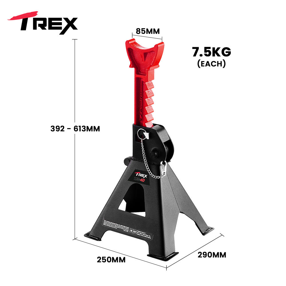 T-Rex 4000kg Automotive Jack Stands 2-Piece Adjustable Steel