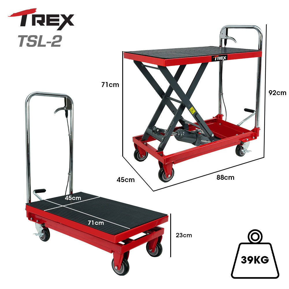 T-Rex 230kg Hydraulic Scissor Lift Trolley Non-Skid Rubber Platform