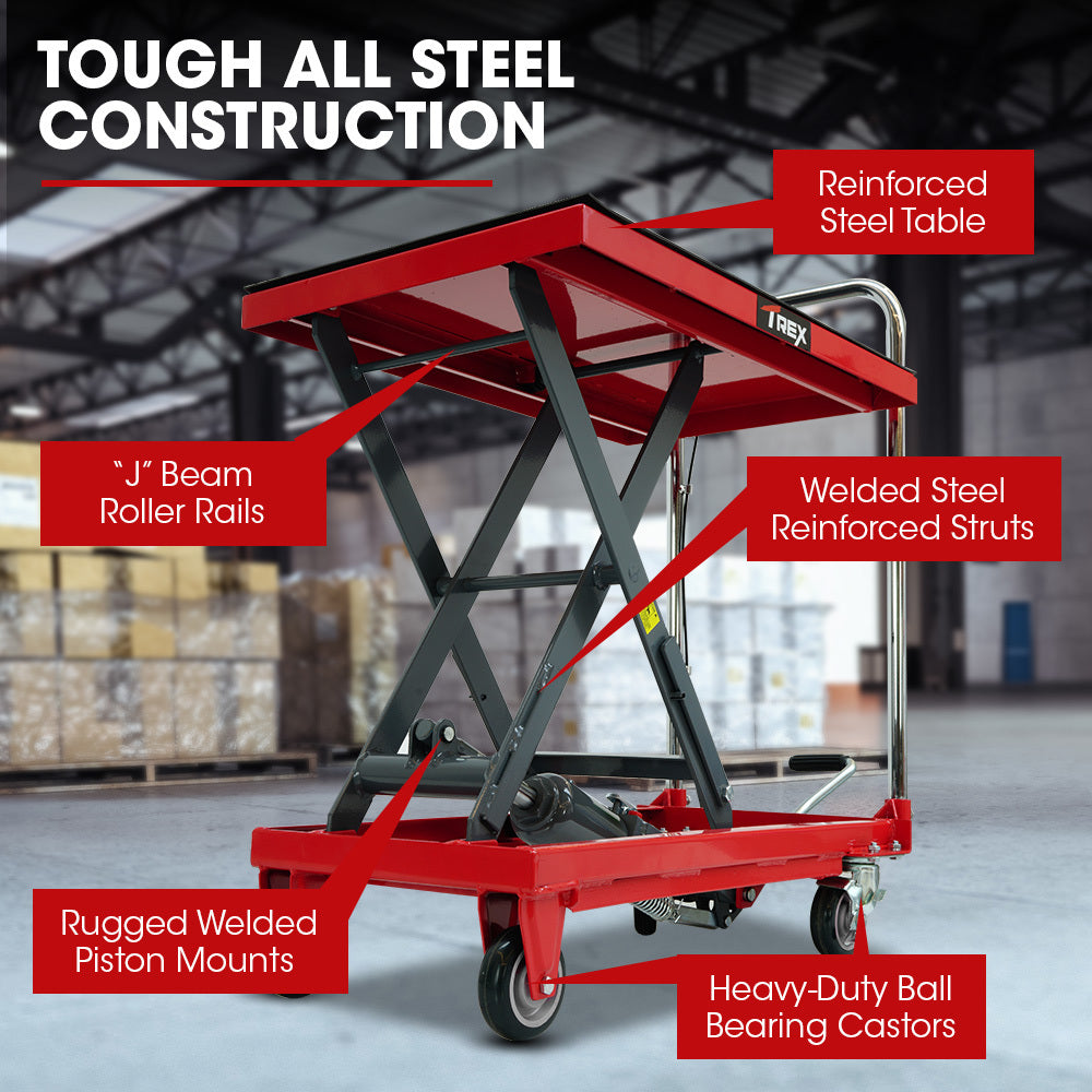 T-Rex 230kg Hydraulic Scissor Lift Trolley Non-Skid Rubber Platform