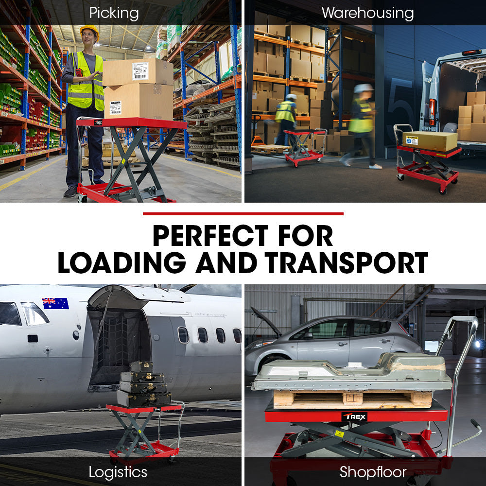 T-Rex 230kg Hydraulic Scissor Lift Trolley Non-Skid Rubber Platform