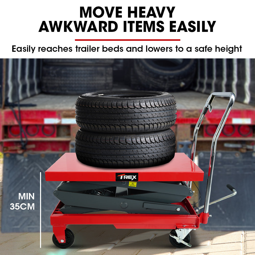 T-Rex 300kg Hydraulic Double Scissor Lift Trolley 1.3m Heavy-Duty