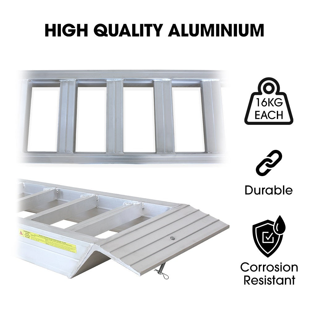 BULLET Pair of 2.3m Aluminium Loading Ramps, 4000kg Total Capacity, Heavy-Duty, Safety Pins, for Car, 4x4, Ride on Mower, ATV, Mini Excavator