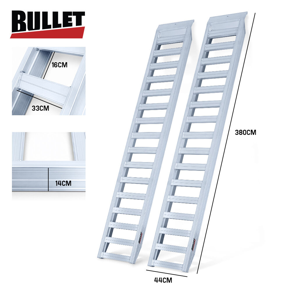 BULLET Pair of 3.8m Aluminium Loading Ramps, 4000kg Total Capacity, Heavy-Duty, 80cm Max Height, Safety Pin, for Car, 4x4, Ride on Mower, ATV, Mini Excavator