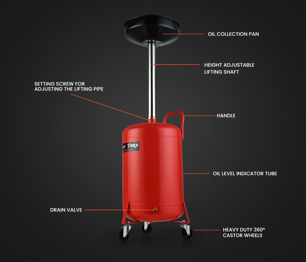 T-REX 60L Mobile Waste Oil Drainer Tank, Telescopic, for Car Engine, Workshop