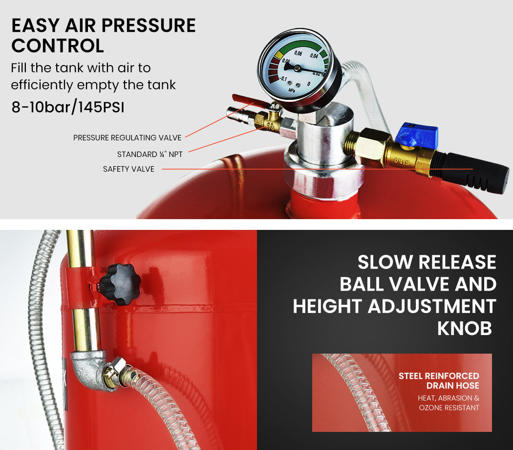 80L Pneumatic Waste Oil Drainer with Telescopic Shaft - T-Rex