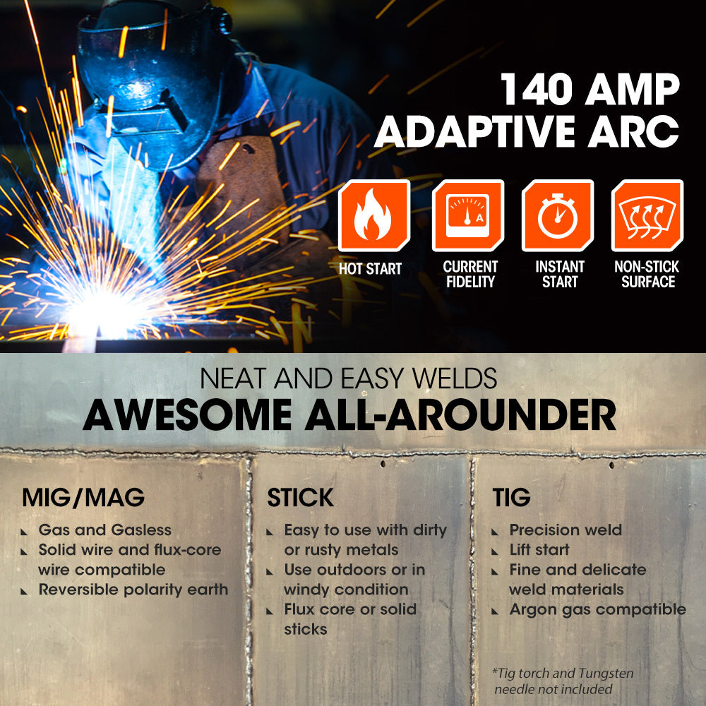 Rossi MIG-140 Multi-Purpose Welder 140A MIG/MAG/MMA/TIG Inverter