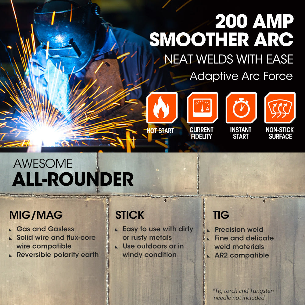 Rossi MIG-200 200A Multi-Purpose Welder MIG/MAG/MMA/ARC/TIG