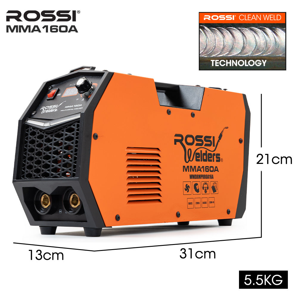 Rossi 160A Inverter Stick Welder Gasless Multi-Metal 15A Plug