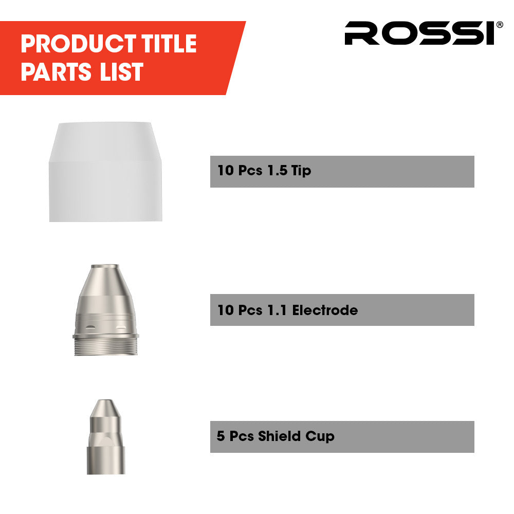 Rossi 25pc Plasma Cutter Torch Consumables Kit for P80