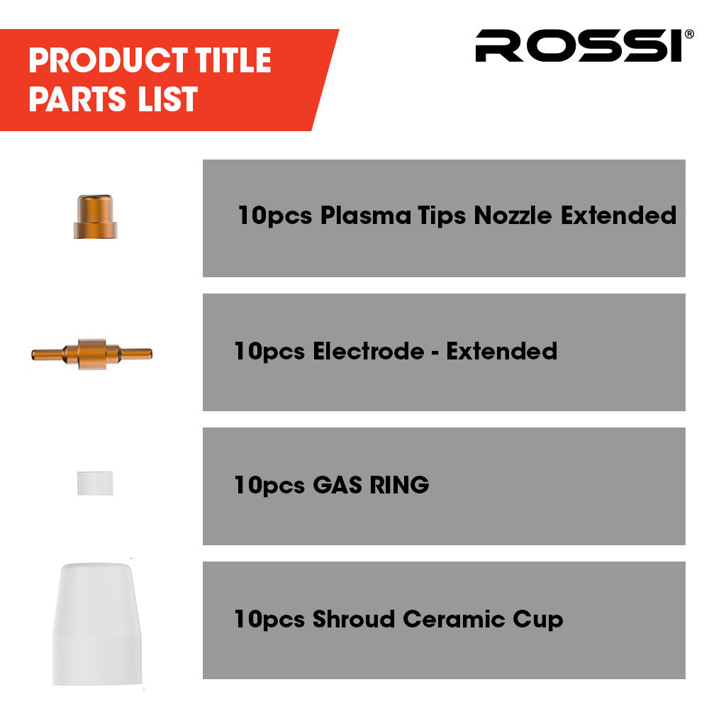 Rossi 40pc Plasma Cutter PT31 Torch Consumables Kit