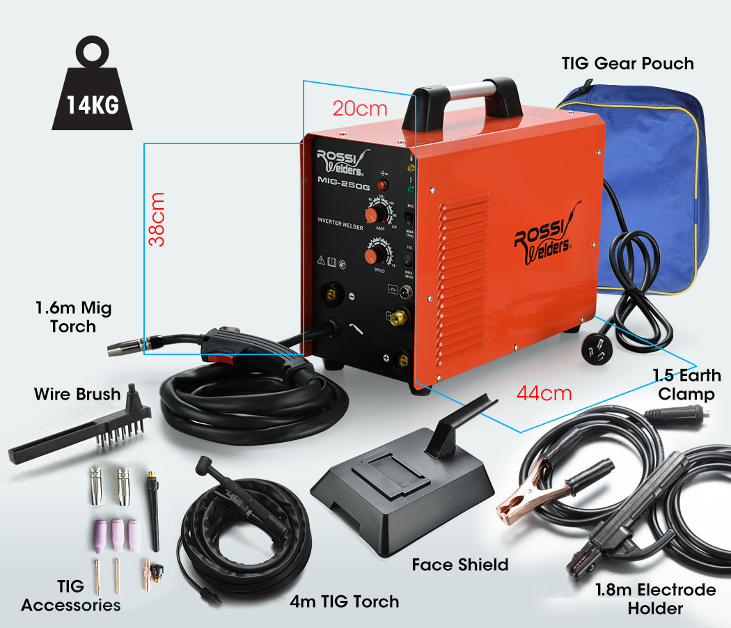 ROSSI 250Amp 4in1 Inverter Welder MIG TIG MMA ARC 15A Plug