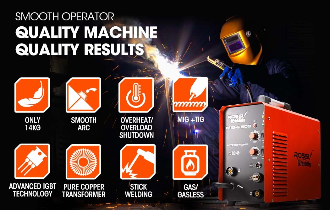 ROSSI 250Amp 4in1 Inverter Welder MIG TIG MMA ARC 15A Plug