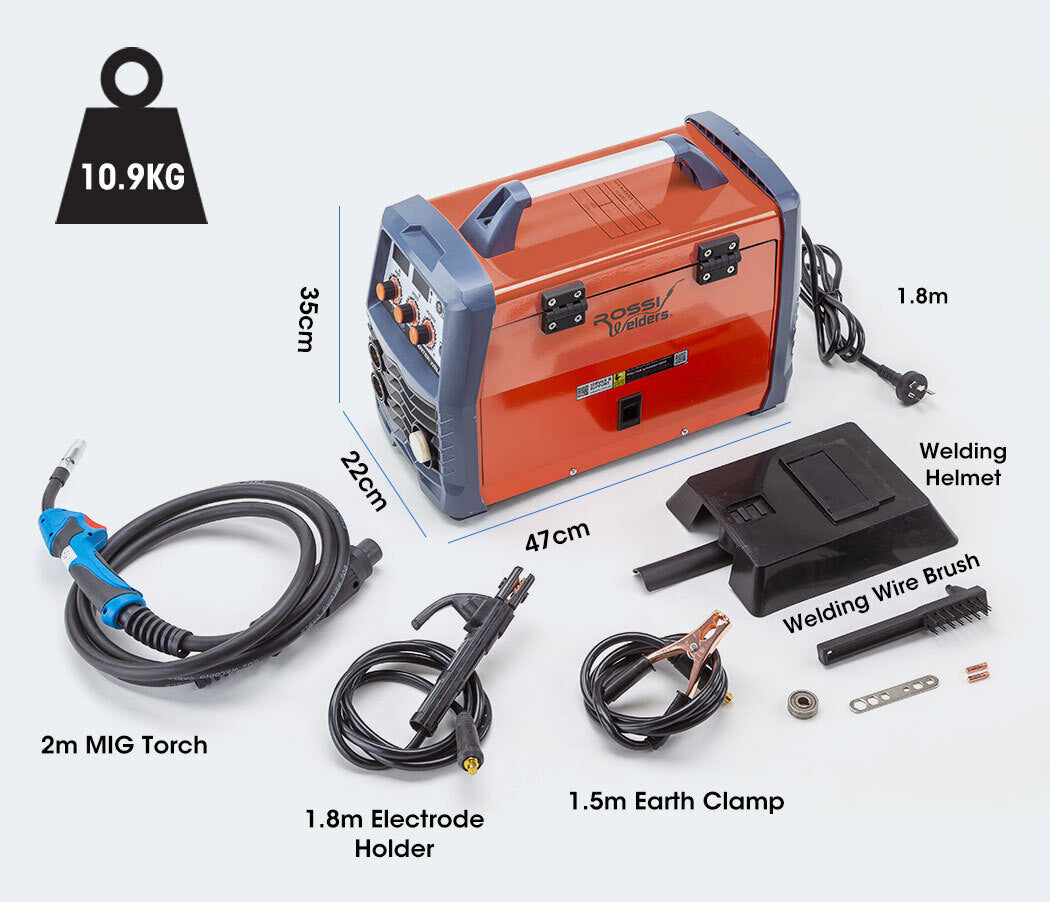 Rossi MIG-300P 300 Amp Portable MIG Stick Welder DC Gas/Gasless Inverter 15A Plug