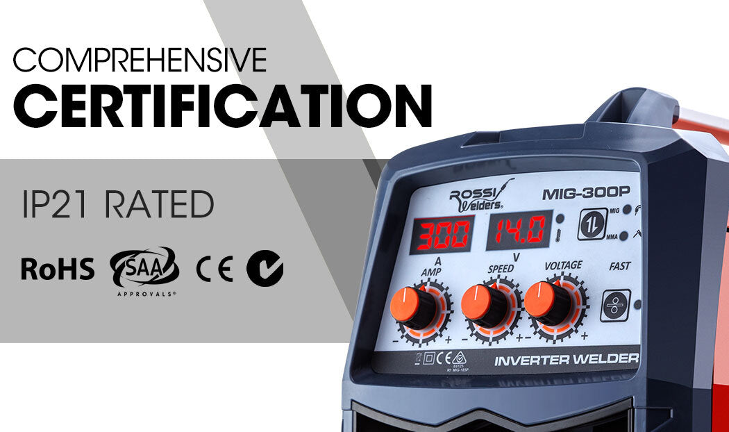 Rossi MIG-300P 300 Amp Portable MIG Stick Welder DC Gas/Gasless Inverter 15A Plug