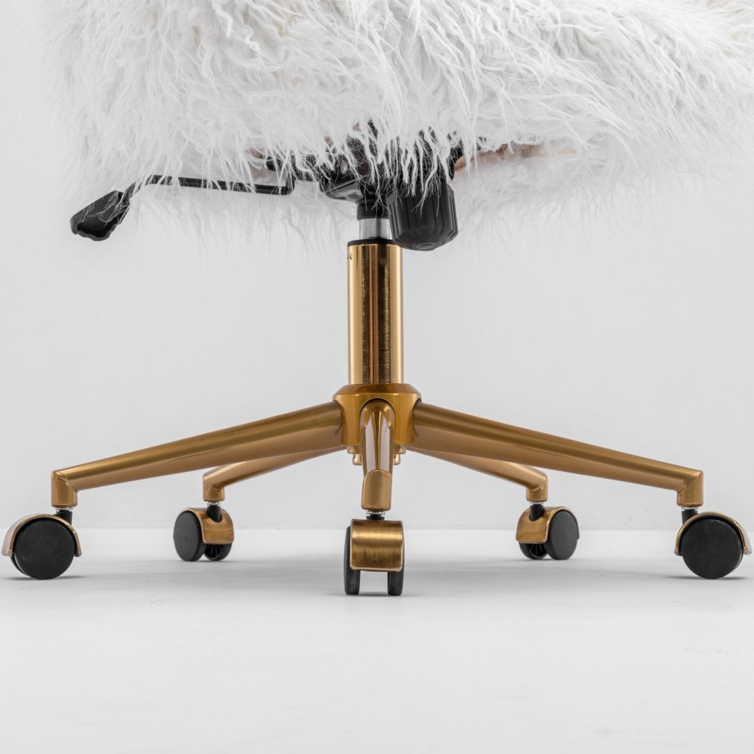 Fluffy Faux Fur Swivel Desk Chair, Height Adjustable - White