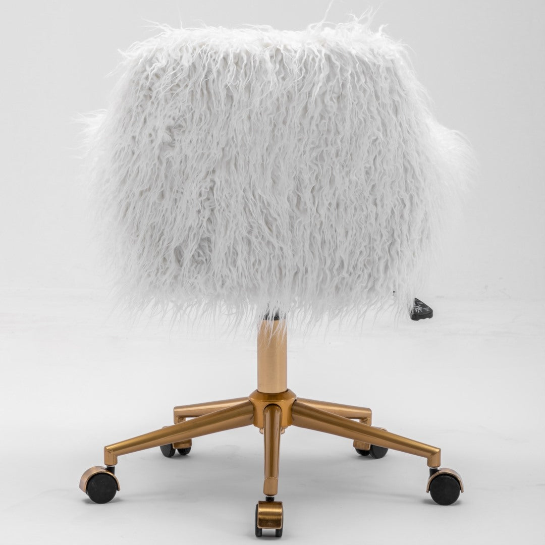 Fluffy Faux Fur Swivel Desk Chair, Height Adjustable - White