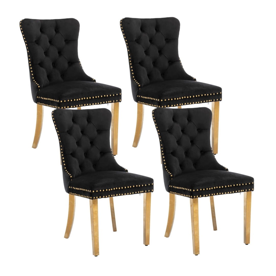 4x Black Velvet Dining Chairs with Gold Metal Legs