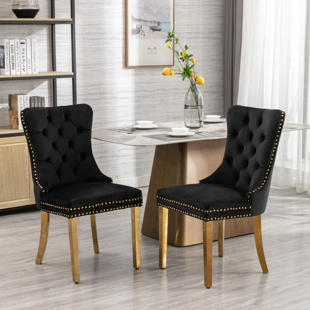 4x Black Velvet Dining Chairs with Gold Metal Legs