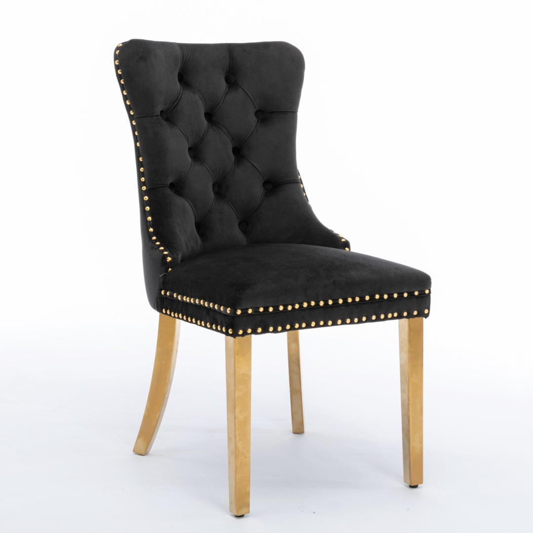 4x Black Velvet Dining Chairs with Gold Metal Legs