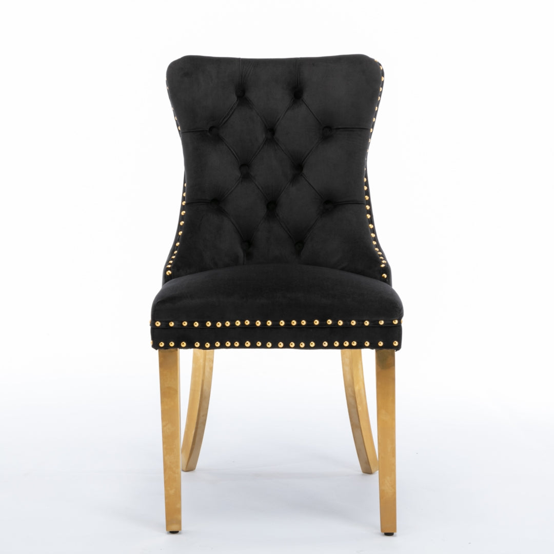 4x Black Velvet Dining Chairs with Gold Metal Legs