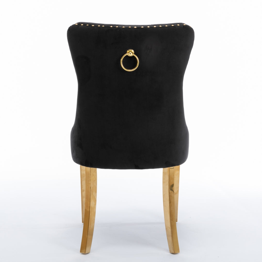 4x Black Velvet Dining Chairs with Gold Metal Legs