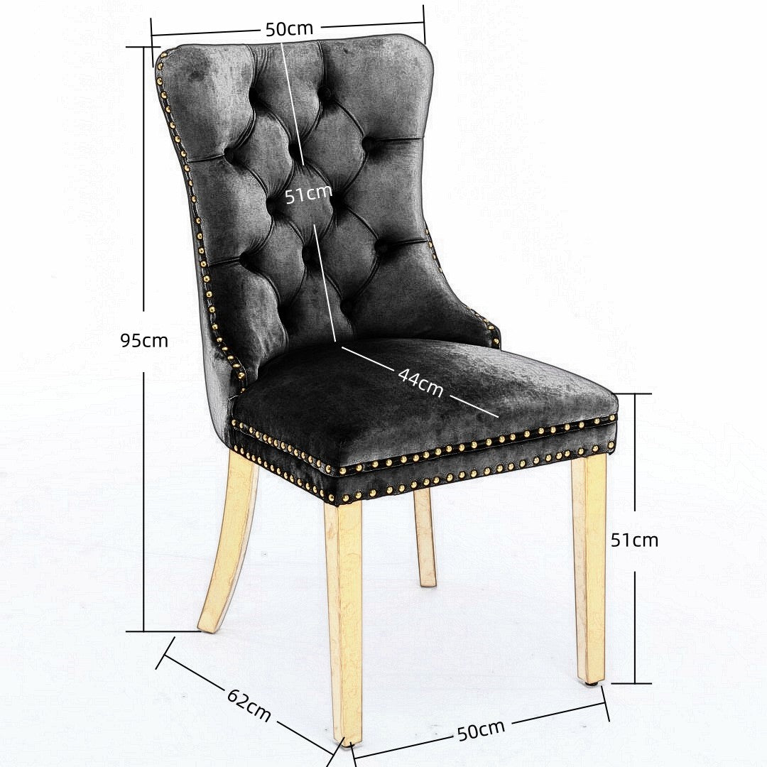 4x Black Velvet Dining Chairs with Gold Metal Legs