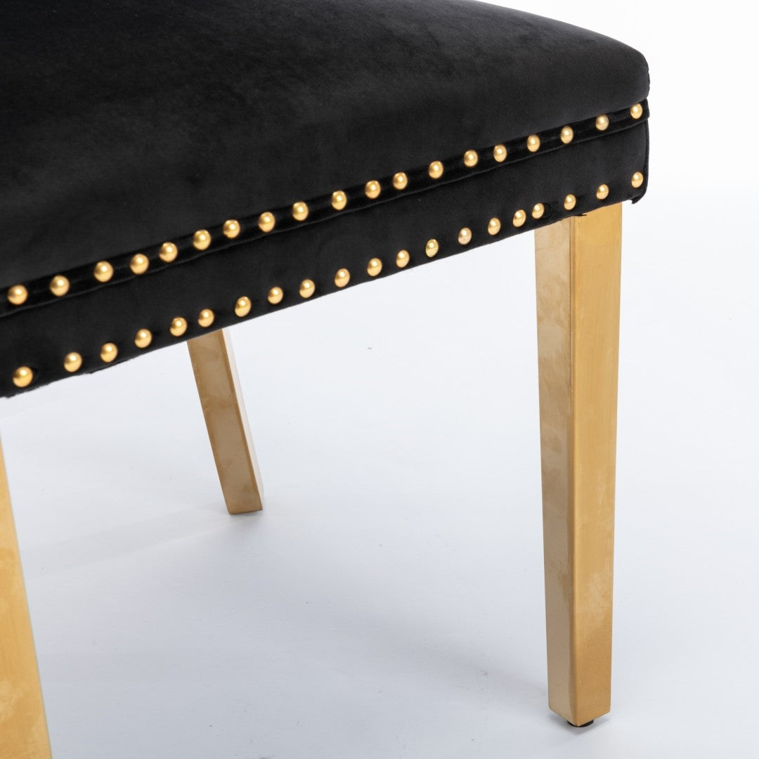 4x Black Velvet Dining Chairs with Gold Metal Legs