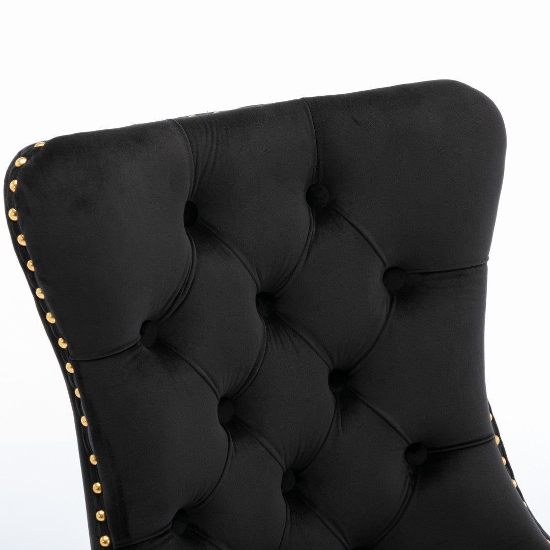 4x Black Velvet Dining Chairs with Gold Metal Legs