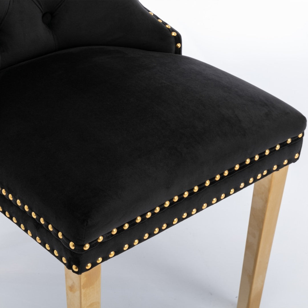 4x Black Velvet Dining Chairs with Gold Metal Legs