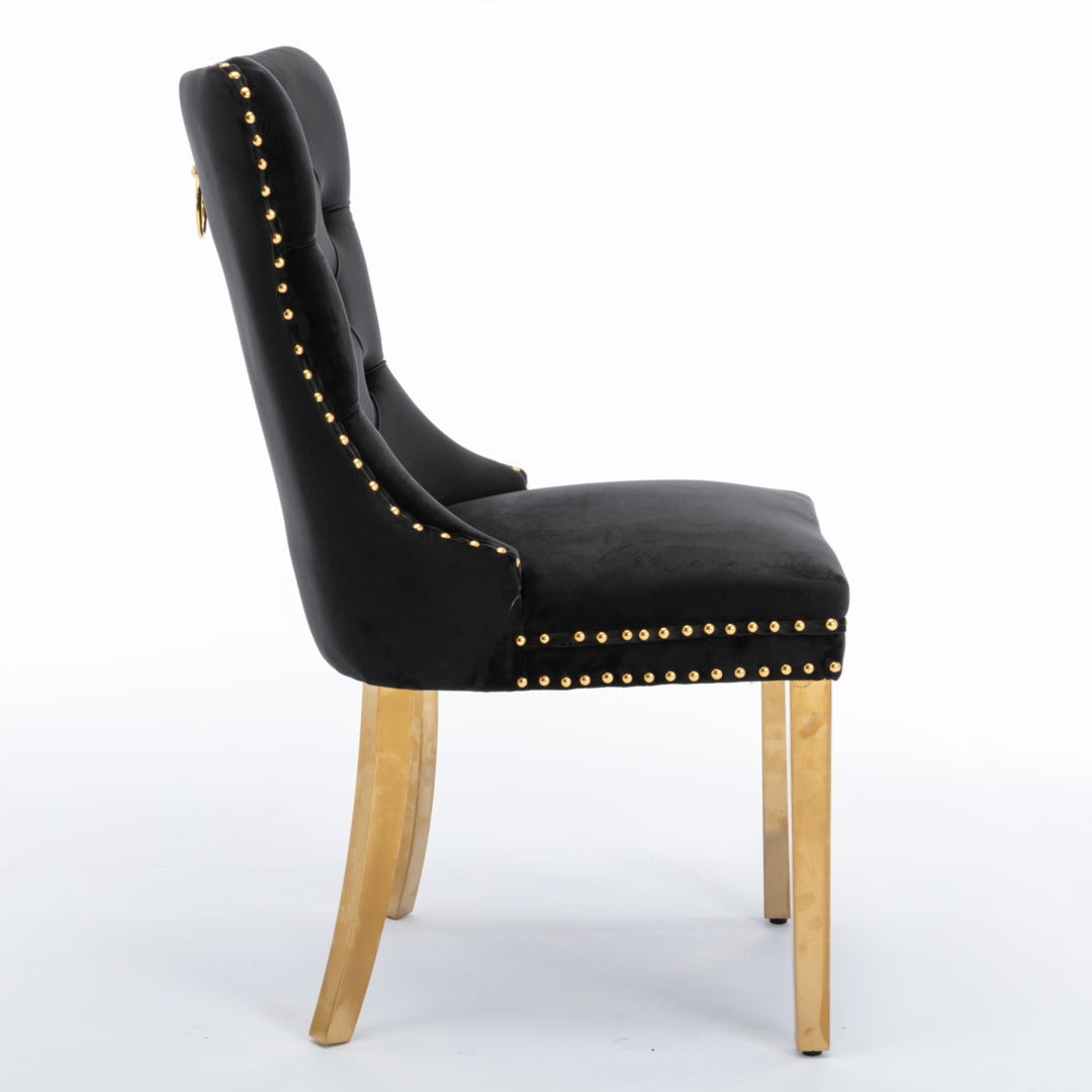 4x Black Velvet Dining Chairs with Gold Metal Legs