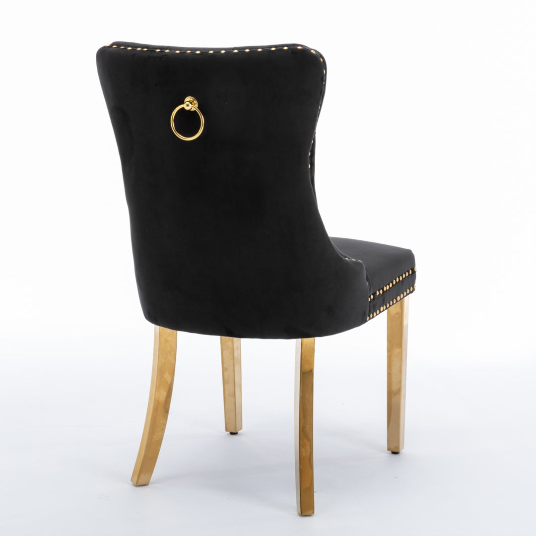 4x Black Velvet Dining Chairs with Gold Metal Legs