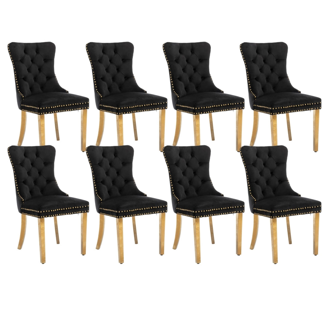 Black Velvet Dining Chairs Set of 8, Golden Metal Legs