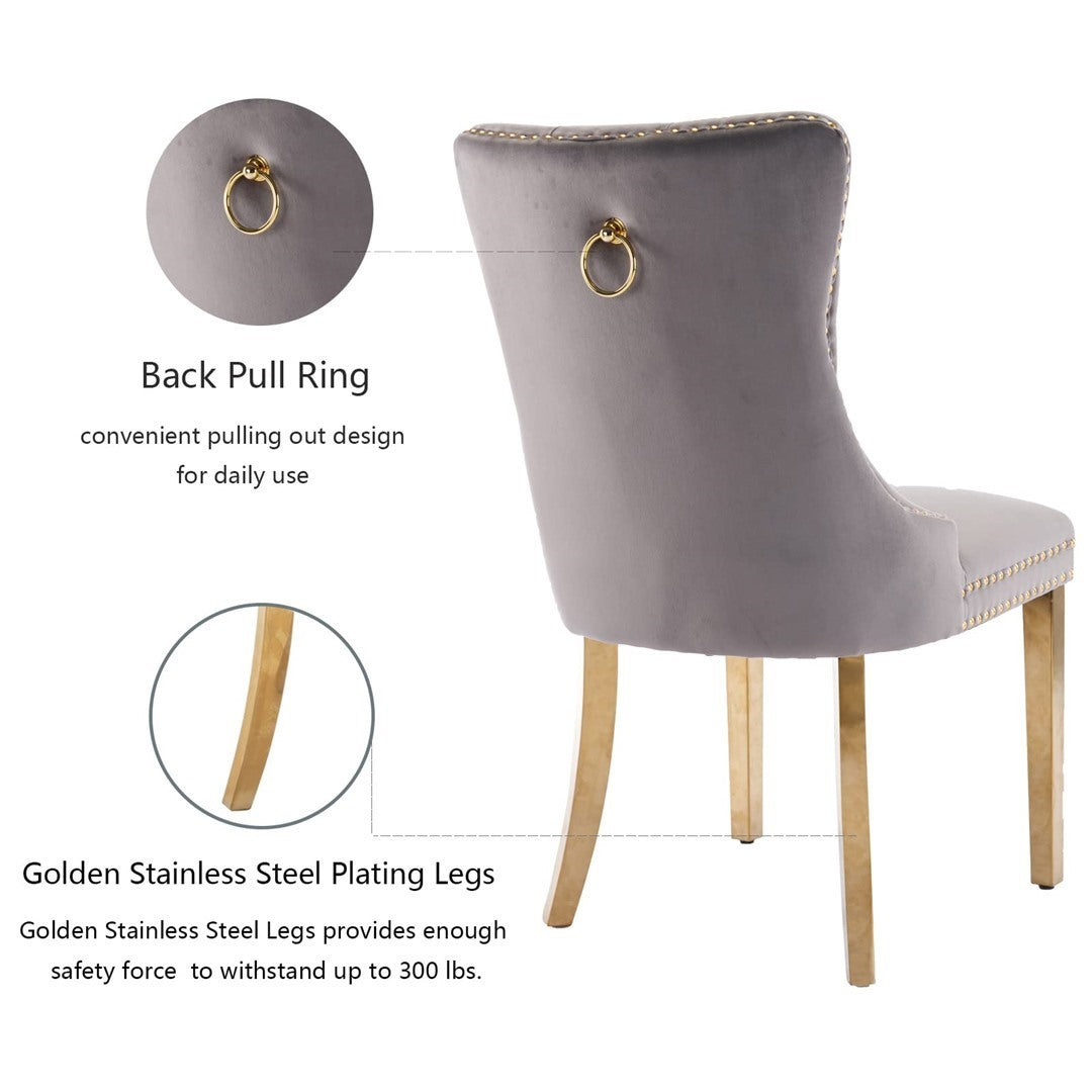 AADEN 2x Velvet Dining Chairs with Golden Metal Legs-Black