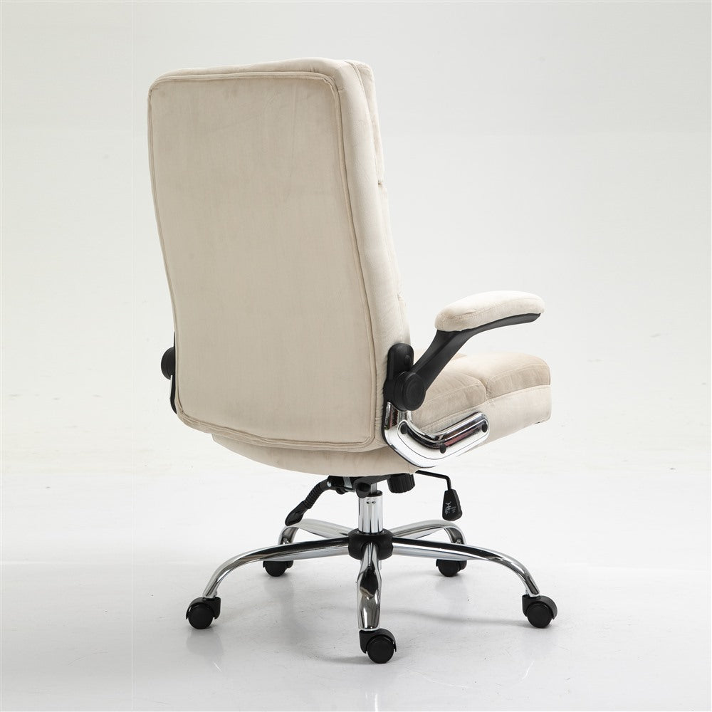 Ergonomic Velvet Swivel Office Chair, Tilt & Flip Arms, Beige