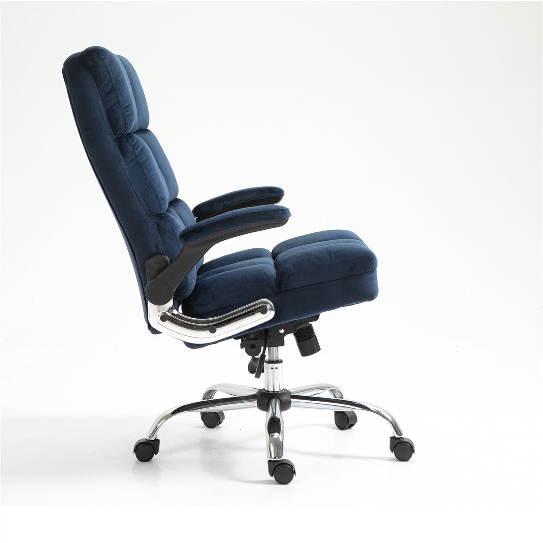 Blue Velvet Ergonomic Swivel Office Chair, Adjustable Tilt, Flip-up Arms