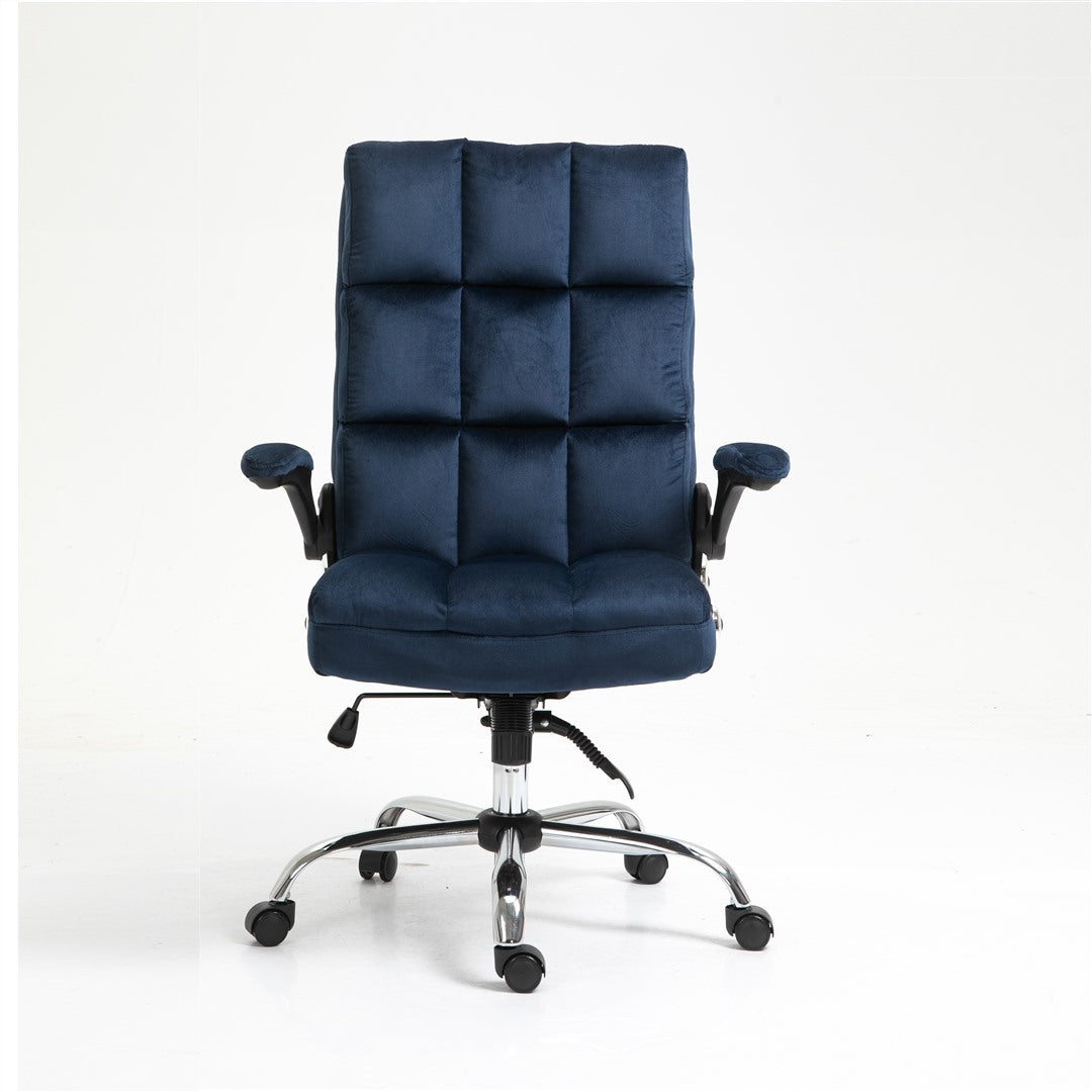 Blue Velvet Ergonomic Swivel Office Chair, Adjustable Tilt, Flip-up Arms