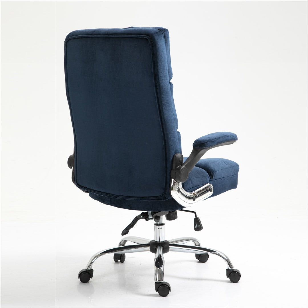 Blue Velvet Ergonomic Swivel Office Chair, Adjustable Tilt, Flip-up Arms