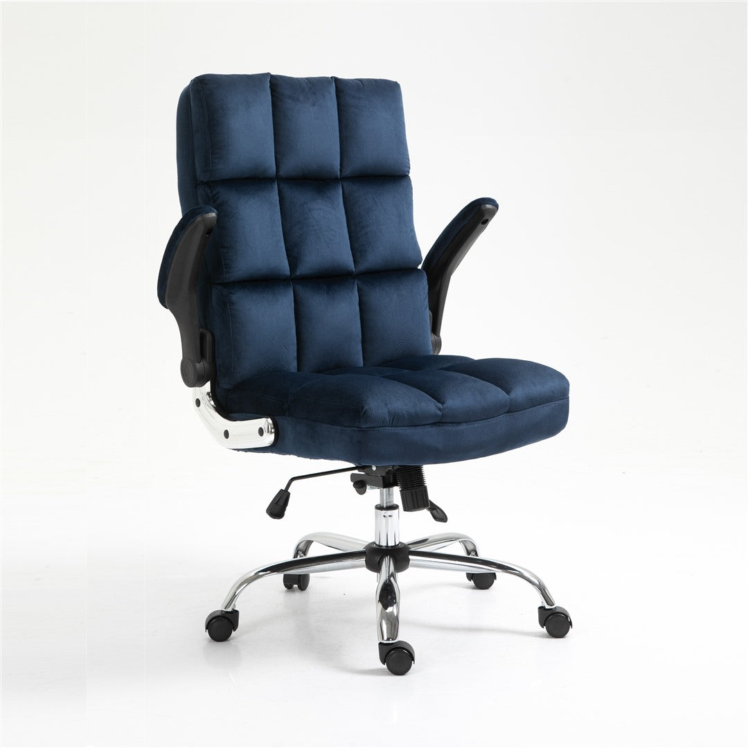 Blue Velvet Ergonomic Swivel Office Chair, Adjustable Tilt, Flip-up Arms