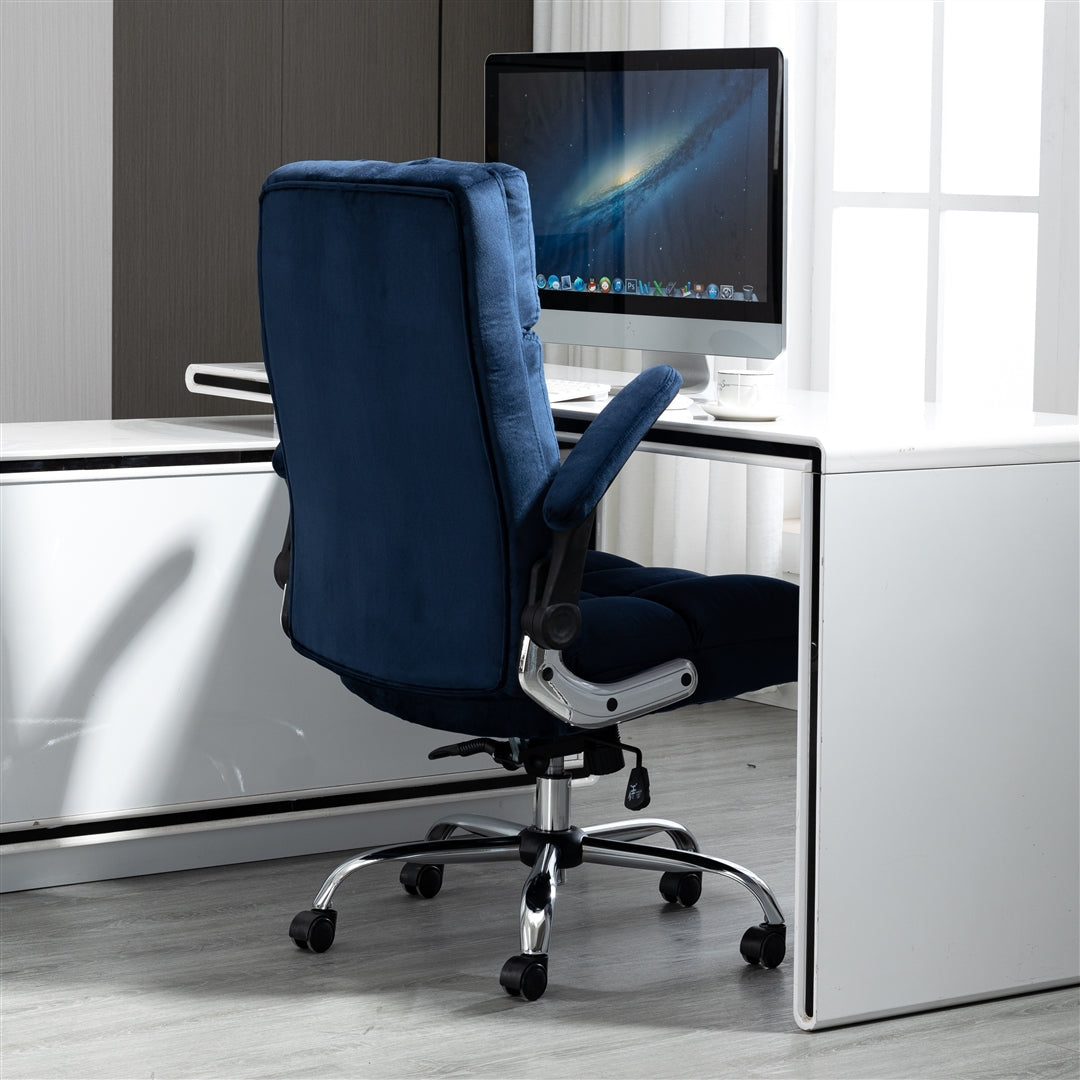 Blue Velvet Ergonomic Swivel Office Chair, Adjustable Tilt, Flip-up Arms