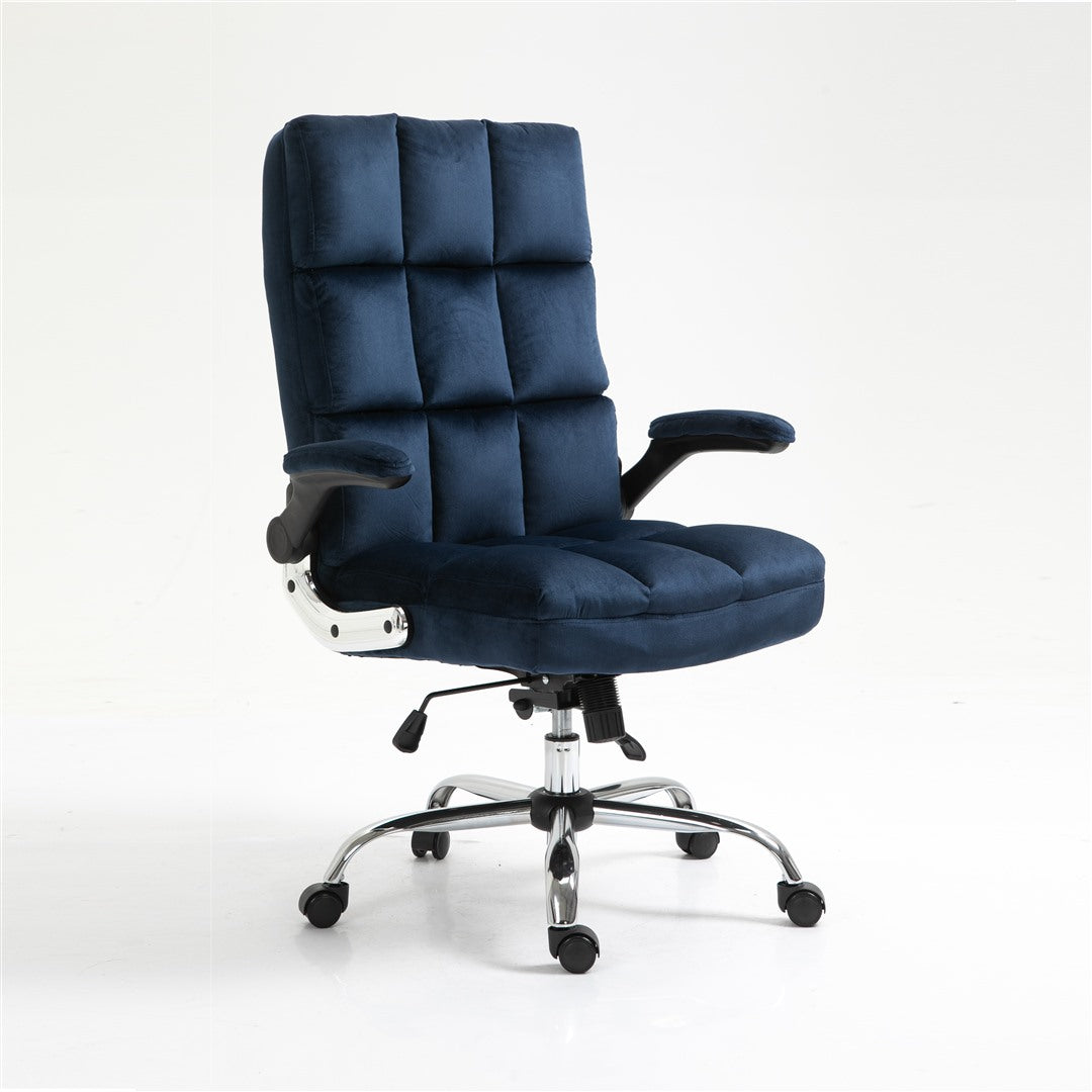 Blue Velvet Ergonomic Swivel Office Chair, Adjustable Tilt, Flip-up Arms